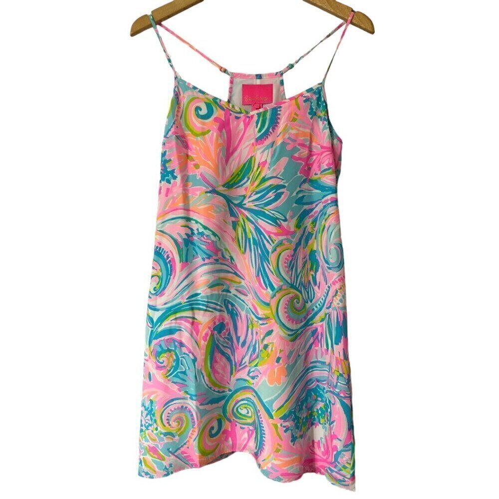 New Lilly Pulitzer Dusk Silk Carnivale Coral Mini Slip Dress XS Y2K Festival
